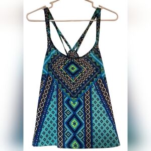 Arizona Geometric Blue and Green Women's Strappy Top Size Large NWT